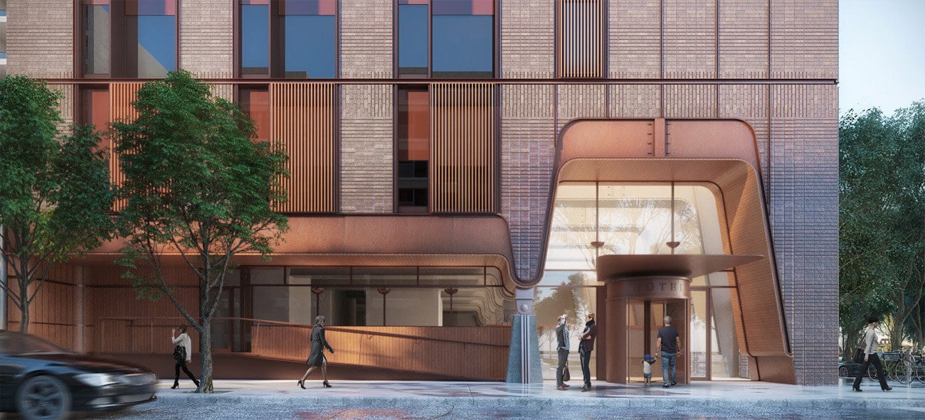 Architectural rendering of 51 Camden, a planned Toronto condo development by Shim Sutcliffe, showcasing