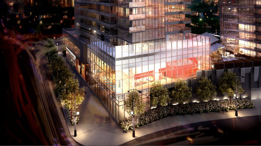 Architectural rendering of Parade 1 condominiums in CityPlace, Toronto, showcasing modern design and proximity