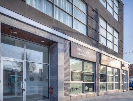 Exterior view of 1003 Queen St E, a condo building in Toronto’s East End, showcasing