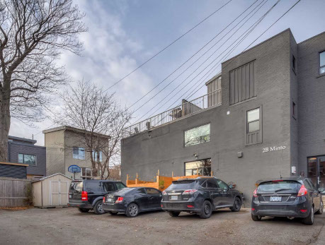 Exterior view of 2 Minto Street, a condo building in Toronto’s East End, showcasing