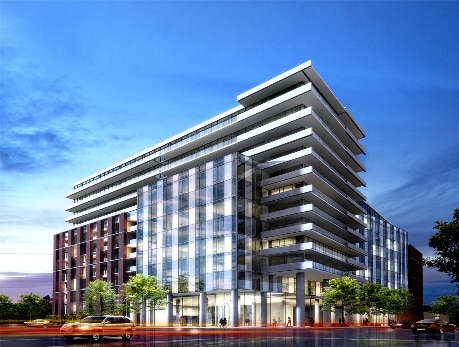 Modern condo building at 345 Carlaw Avenue in Toronto's East End, featured in Toronto Condo