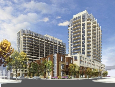 Architectural rendering of the York Harbour Club condos in Fort York, Toronto, showcasing waterfront living