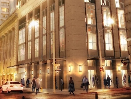 Exterior view of 70 Temperance Street, an Indx Condos building in Toronto’s Financial District, showcasing