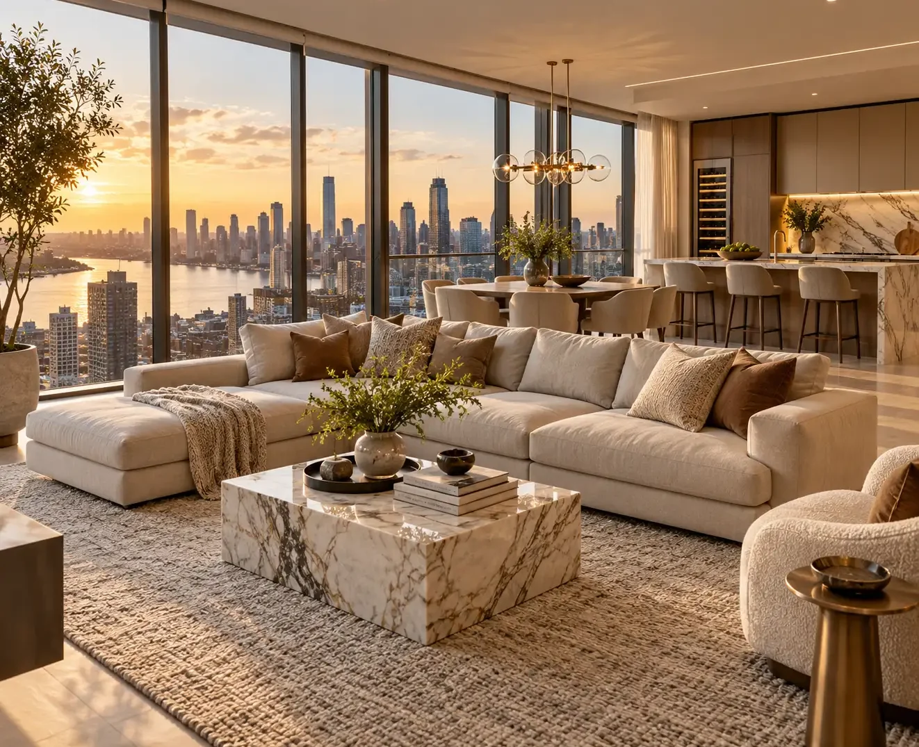 Luxury condo interior showcasing a modern living space with expansive windows overlooking the Toronto skyline